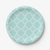 Aqua Blue Quatrefoil Geometric Pattern Papieren Bordje (Voorkant)