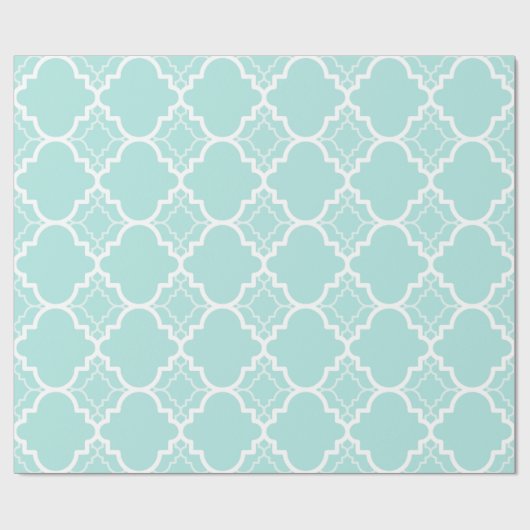 Aqua Blue Quatrefoil geometrisch patroon Cadeaupapier (Vlak)