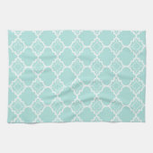 Aqua Blue Quatrefoil geometrisch patroon Theedoek (Horizontaal)