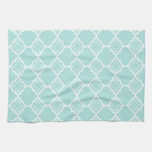 Aqua Blue Quatrefoil geometrisch patroon Theedoek