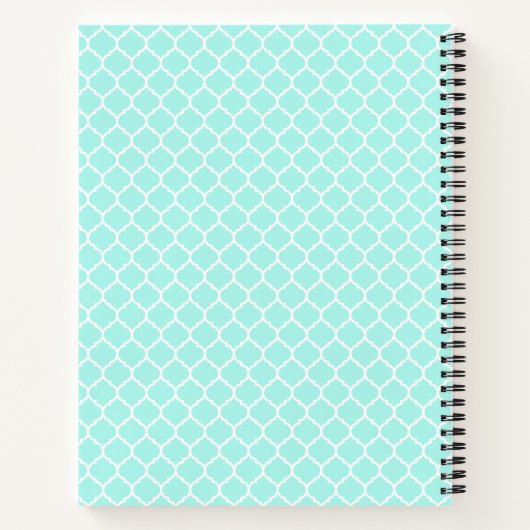 Aqua Blue Quatrefoil Pattern Gepersonaliseerd Noti Notitieboek (Achterkant)