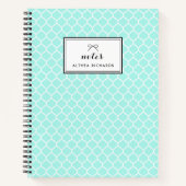 Aqua Blue Quatrefoil Pattern Gepersonaliseerd Noti Notitieboek (Voorkant)