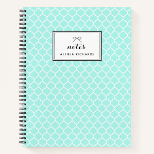 Aqua Blue Quatrefoil Pattern Gepersonaliseerd Noti Notitieboek