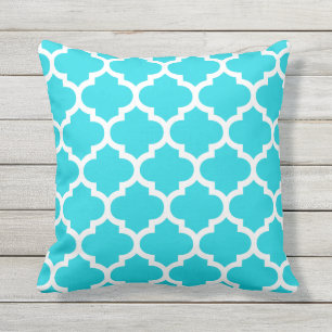 Aqua Blue Quatrefoil Pattern Kussens buitenshuis