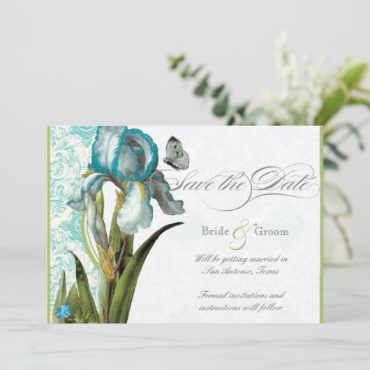 Aqua Blue Quatrefoil Save the Date Notice (Staand voorkant)