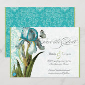 Aqua Blue Quatrefoil Save the Date Notice (Voorkant / Achterkant)