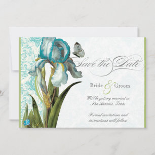 Aqua Blue Quatrefoil Save the Date Notice