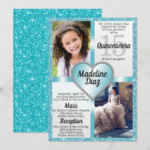 Aqua Blue Quinceañera Uitnodiging 15 Cumpleaños