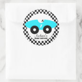 Aqua Blue Race Car Baby shower Ronde Sticker (Tas)
