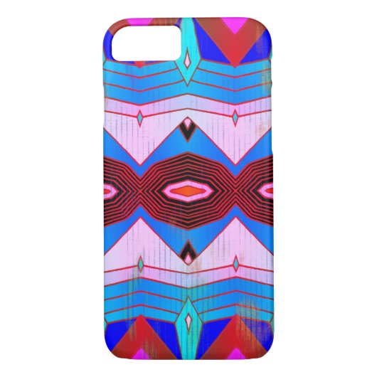 Aqua Blue & Reds  stijl geometrisch patroon Case-Mate iPhone Case (Achterkant)