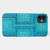 Aqua Blue Retro Plaid Art Patroon Telefoonhoesje Case-Mate iPhone Case (Achterkant (horizontaal))