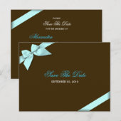 Aqua Blue Ribbon Save the Date Aankondiging (Voorkant / Achterkant)