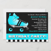 Aqua Blue Roller Schaats Birthday Party Kaart (Voorkant)