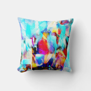 Aqua Blue Roos Geel Wit Painterly Art Design Kussen