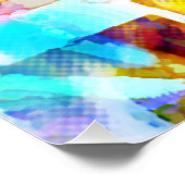 Aqua Blue Roos Geel Wit Painterly Art Design Perfect Poster (Hoek)