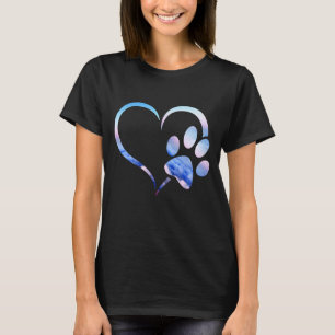 Aqua Blue roze Ombre Dog Paw Afdrukhart voor honde T-shirt