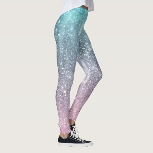 Aqua blue Roze zee sterrenstelsel abstract Leggings (Rechts)