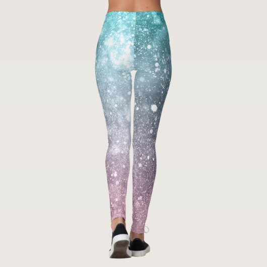 Aqua blue Roze zee sterrenstelsel abstract Leggings (Achterkant)