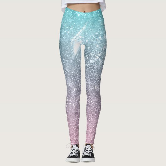 Aqua blue Roze zee sterrenstelsel abstract Leggings (Voorkant)