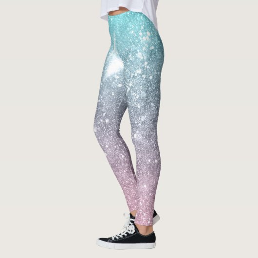 Aqua blue Roze zee sterrenstelsel abstract Leggings (Links)