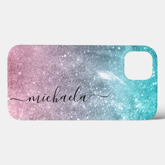 Aqua blue Roze zee sterrenstelsel abstract Monogra Case-Mate iPhone Case (Achterkant (horizontaal))