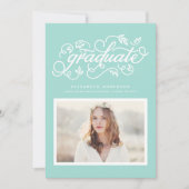 Aqua Blue Rustic Calligraphy Foto Afstuderen Kaart (Voorkant)