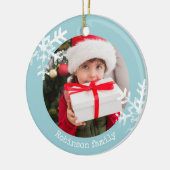 Aqua Blue Rustic Circle Fotoornament Snowflakes Keramisch Ornament (Links)