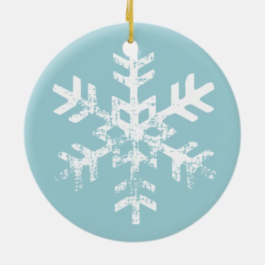 Aqua Blue Rustic Circle Fotoornament Snowflakes Keramisch Ornament (Achterkant)