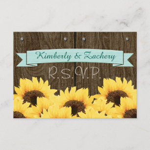 AQUA BLUE RUSTIC SUNFLOWER RSVP-KAART RSVP KAARTJE