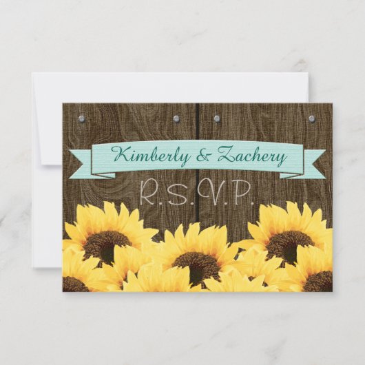 AQUA BLUE RUSTIC SUNFLOWER RSVP-KAART RSVP KAARTJE (Voorkant)
