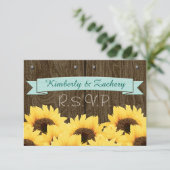 AQUA BLUE RUSTIC SUNFLOWER RSVP-KAART RSVP KAARTJE (Staand voorkant)