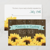 AQUA BLUE RUSTIC SUNFLOWER RSVP-KAART RSVP KAARTJE (Voorkant / Achterkant)