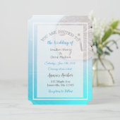 Aqua Blue Sand Dollar Thleding Wedding Invitations Kaart (Staand voorkant)