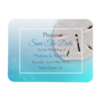 Aqua Blue Sand Dollar Wedding Save the Date Magnet Magneet