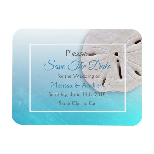 Aqua Blue Sand Dollar Wedding Save the Date Magnet Magneet (Horizontaal)