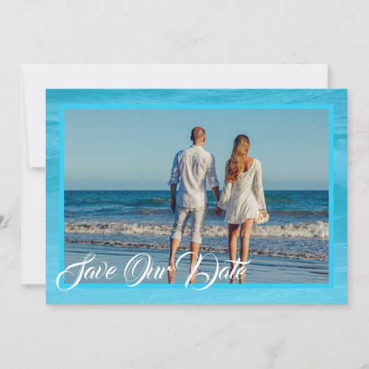 Aqua Blue Save the Date Coastal Save the Date Kaar Kaart (Voorkant)