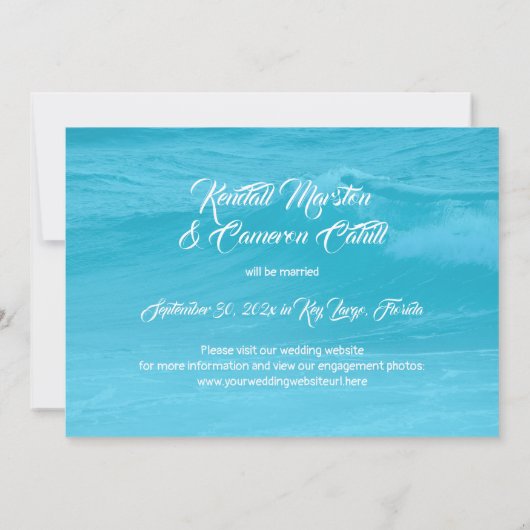 Aqua Blue Save the Date Coastal Save the Date Kaar Kaart (Achterkant)