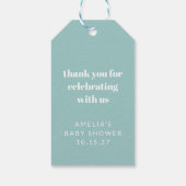 Aqua Blue Schattige Custom Baby shower Dank u Cadeaulabel (Achterkant)