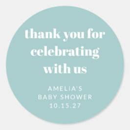 Aqua Blue Schattige Custom Baby shower Dank u Ronde Sticker