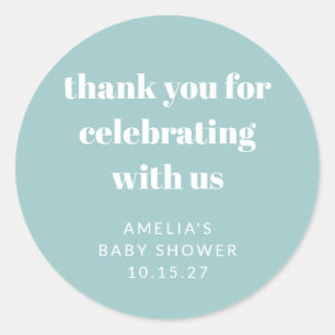 Aqua Blue Schattige Custom Baby shower Dank u Ronde Sticker
