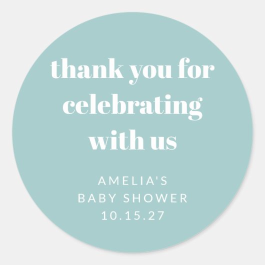 Aqua Blue Schattige Custom Baby shower Dank u Ronde Sticker (Voorkant)