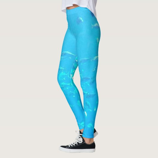 Aqua Blue School of Fish in Ocean Leggings (Links)