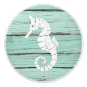 Aqua Blue Seahorse Faux Wood Lade knop (Voorkant)
