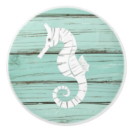 Aqua Blue Seahorse Faux Wood Lade knop
