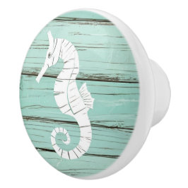 Aqua Blue Seahorse Faux Wood Lade knop