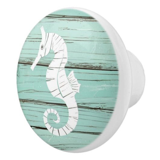 Aqua Blue Seahorse Faux Wood Lade knop (Rechts)