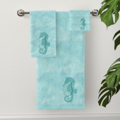 Aqua Blue Seahorse Monogram Badhanddoekset Bad Handdoek
