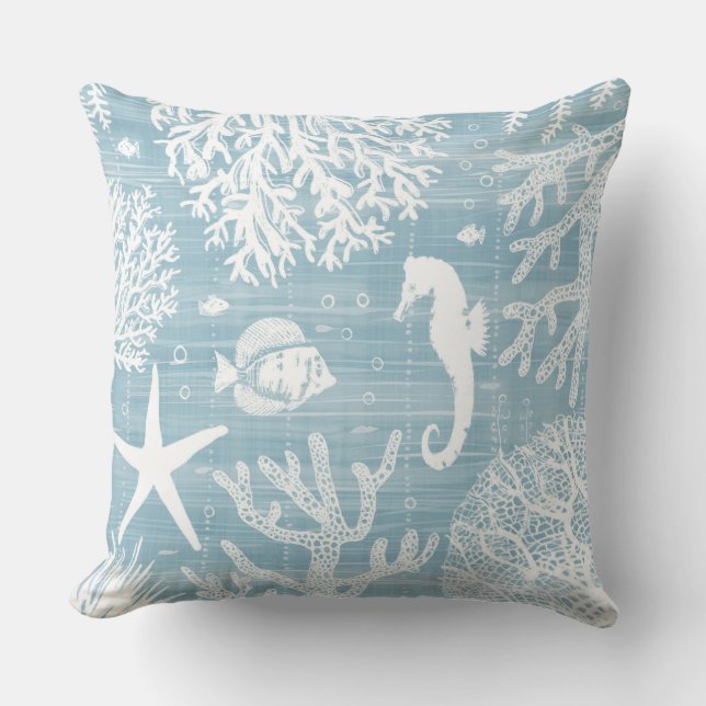 Aqua Blue Seahorse Sierkussen (Voorkant)