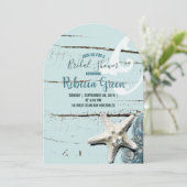 Aqua Blue Seashell Beach vrijgezellenfeest Kaart (Staand voorkant)