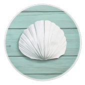 Aqua Blue Seashell Faux Wood Shell Lade knop (Voorkant)